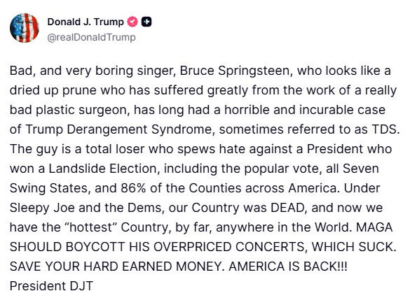 Ο Τραμπ ζητάει από τους οπαδούς του να μποϊκοτάρουν τις συναυλίες του Μπρους Σπρίνγκστιν-1