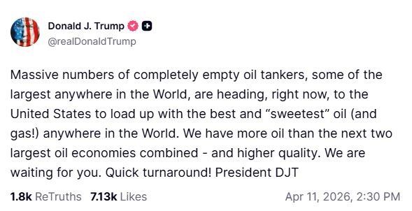 Τραμπ:  «Τεράστιος αριθμός άδειων τάνκερ κατευθύνεται στις ΗΠΑ – Θα φορτώσουν πετρέλαιο και φυσικό αέριο»-1