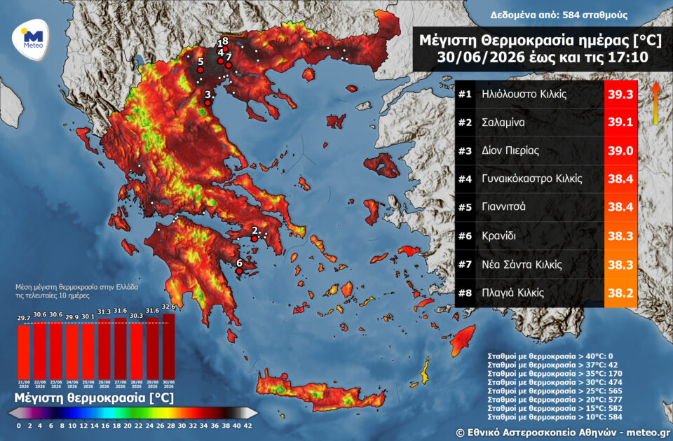 Meteo: Οι οκτώ περιοχές με τις υψηλότερες θερμοκρασίες (χάρτης)-1